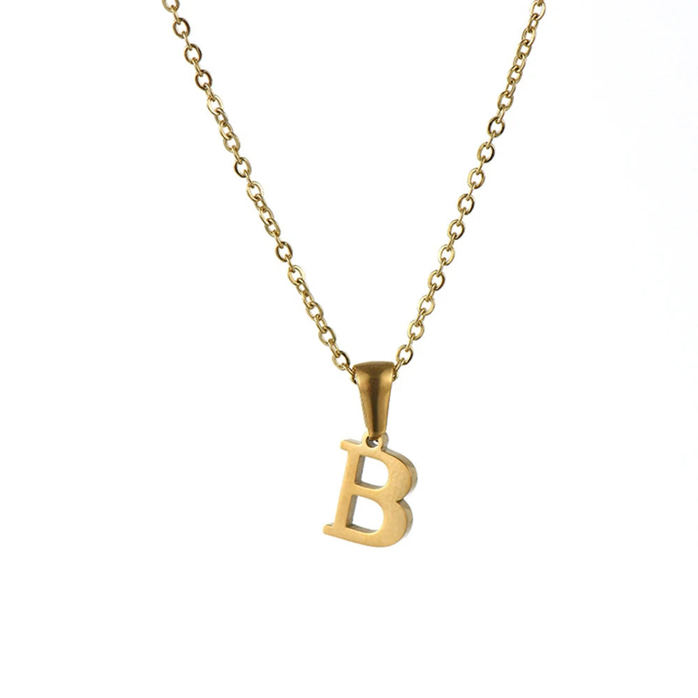 18k Gold Pendant Name Friendship Birthday Gift Personalized Necklaces Custom Stainless Steel Initial A-z Letter Necklace