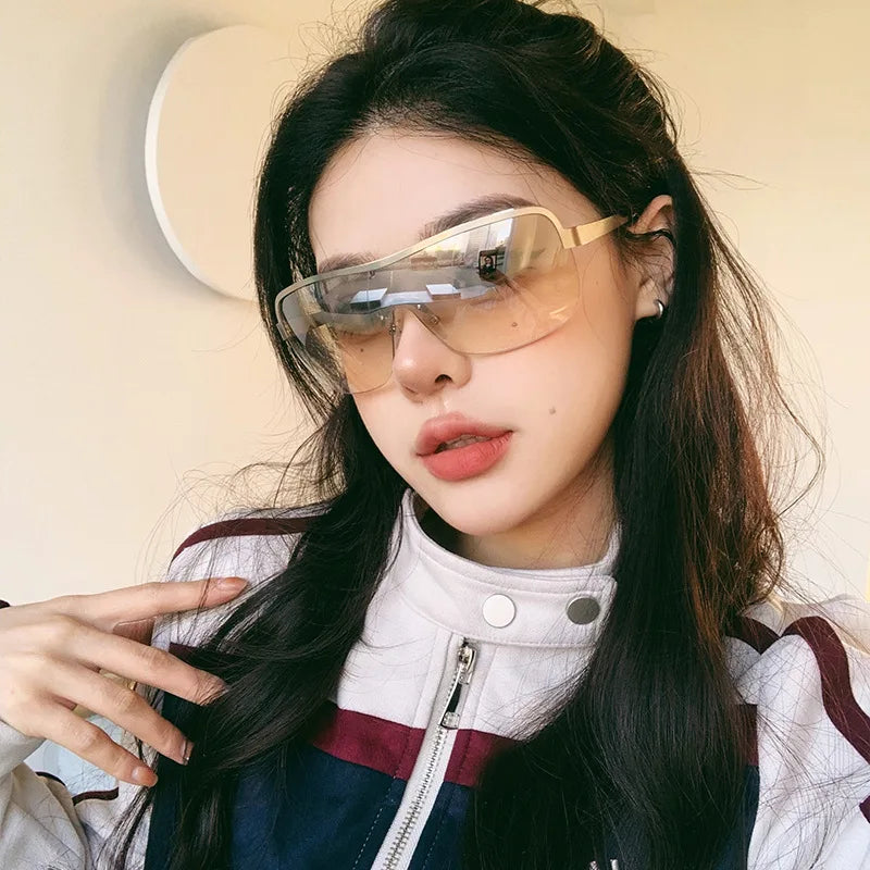 ShanHai New European and American Cross border Half Frame Sunglasses Riding Windproof Sunglasses Trendy Cool Sunshade Glasses
