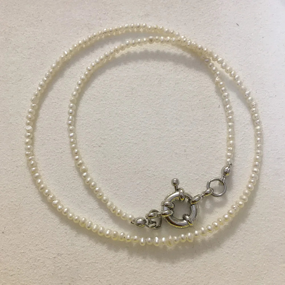 15-20 Inch Choker Nature Pearl Necklace Fashion Brass Sailor Clasp Gold Plated2-3 mm 100% Nature Freshwater Pearl