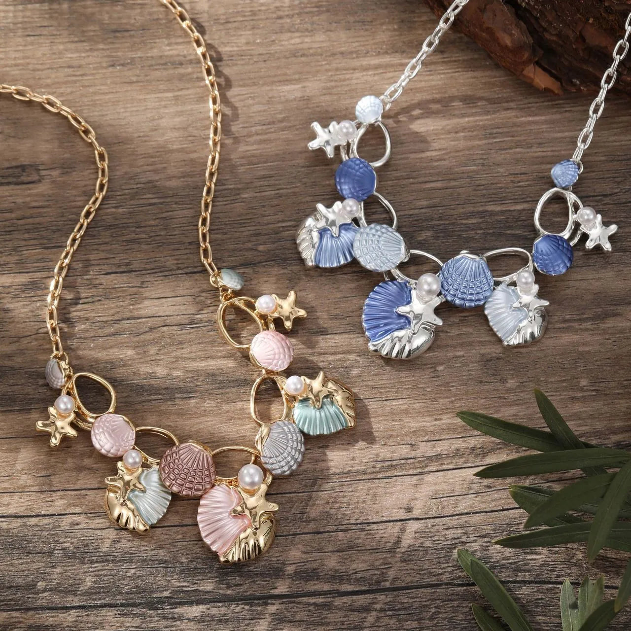 New Arrival Fashion Colorful Painting Oil Starfish Necklace Small Fresh Beach Pearl Shell Necklace for Women