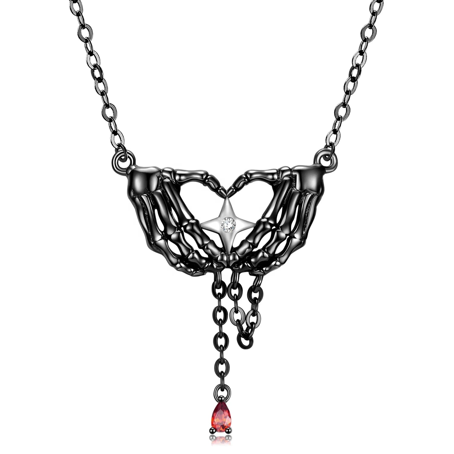 Skull Hand Heart Shape Star Pendant for Necklace Authentic 925 Sterling Silver Evil Red Zircon Dangle Pendant Necklaces Jewelry