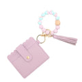 Ready to Ship Wallet Wristlet Keychain Silicone Bracelets Beaded Key Ring Bangle Wallet With Tassel for Women Girl
