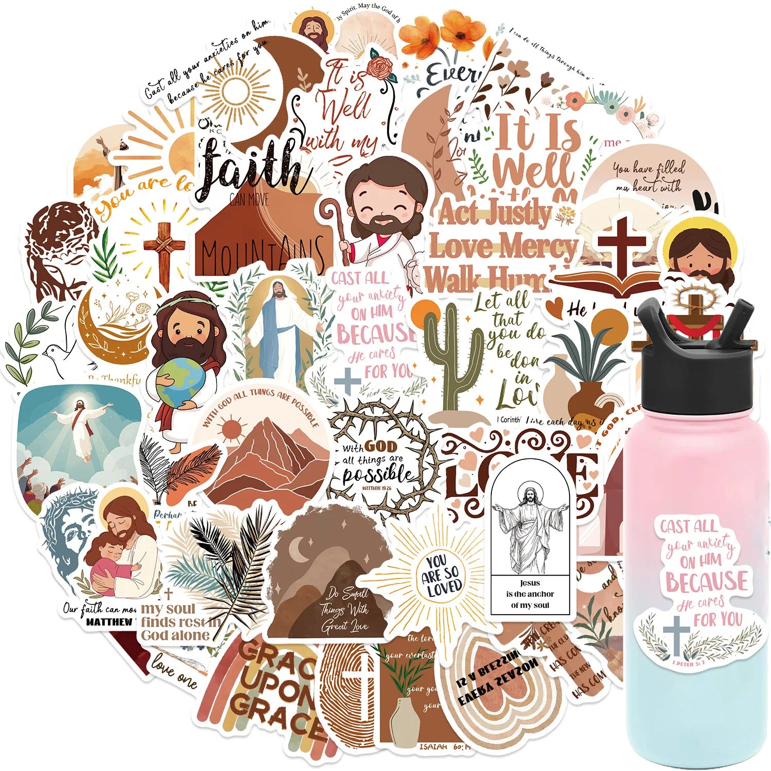 50PCS Boho Style God Save Christ Letter Jesus Christian Motivational Bible Verse Sticker
