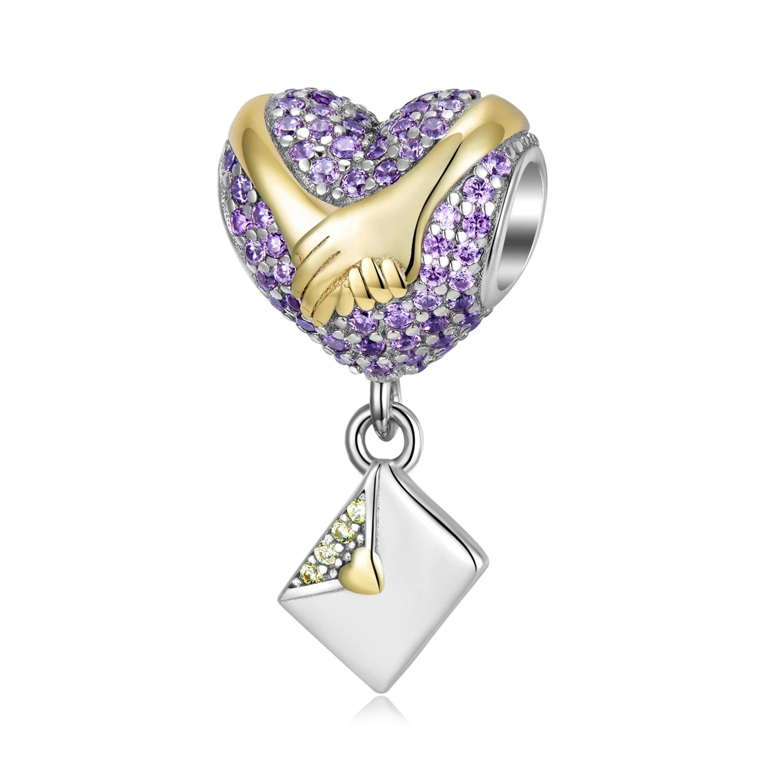 Holding Hands Tightly with Love Envelope Heart Shape Charm 925  Silver Bead with CZ for Women Jewelry Bracelet Valentine's Gift