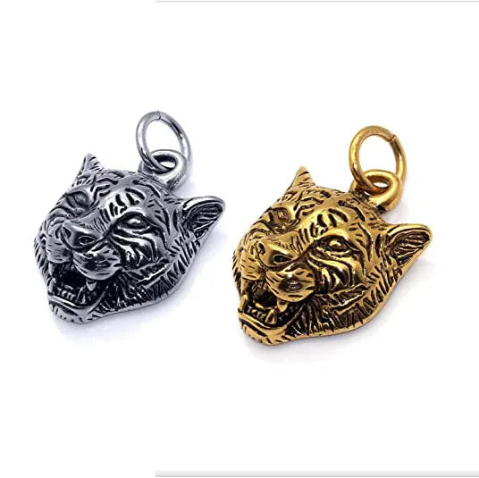 Punk Men 18k Gold tiger Pendant Necklace Stainless Steel Punk tiger Hiphop tiger Head Animal Pendant Jewelry