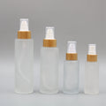 Bamboo Cosmetic Packaging Skincare Lotion Bottles Cream Jar Frosted Glass Pump Bottle Set Spray Cap Custom Color for Lotions