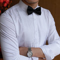 White Slim Non-iron Long Sleeve Solid Color Shirt Banquet Pleated Wedding Dress Shirt