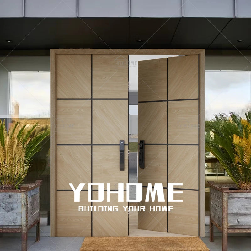 Italian Style Front Double Doors for Houses Modern Double Wooden Entry Doors Puertas De Metal Double Doors Exterior Entry