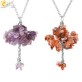 CSJA New Handmade Copper Wire Winding Tree of Life Unique Gravel Chip Crystals Gemstone Necklaces H075