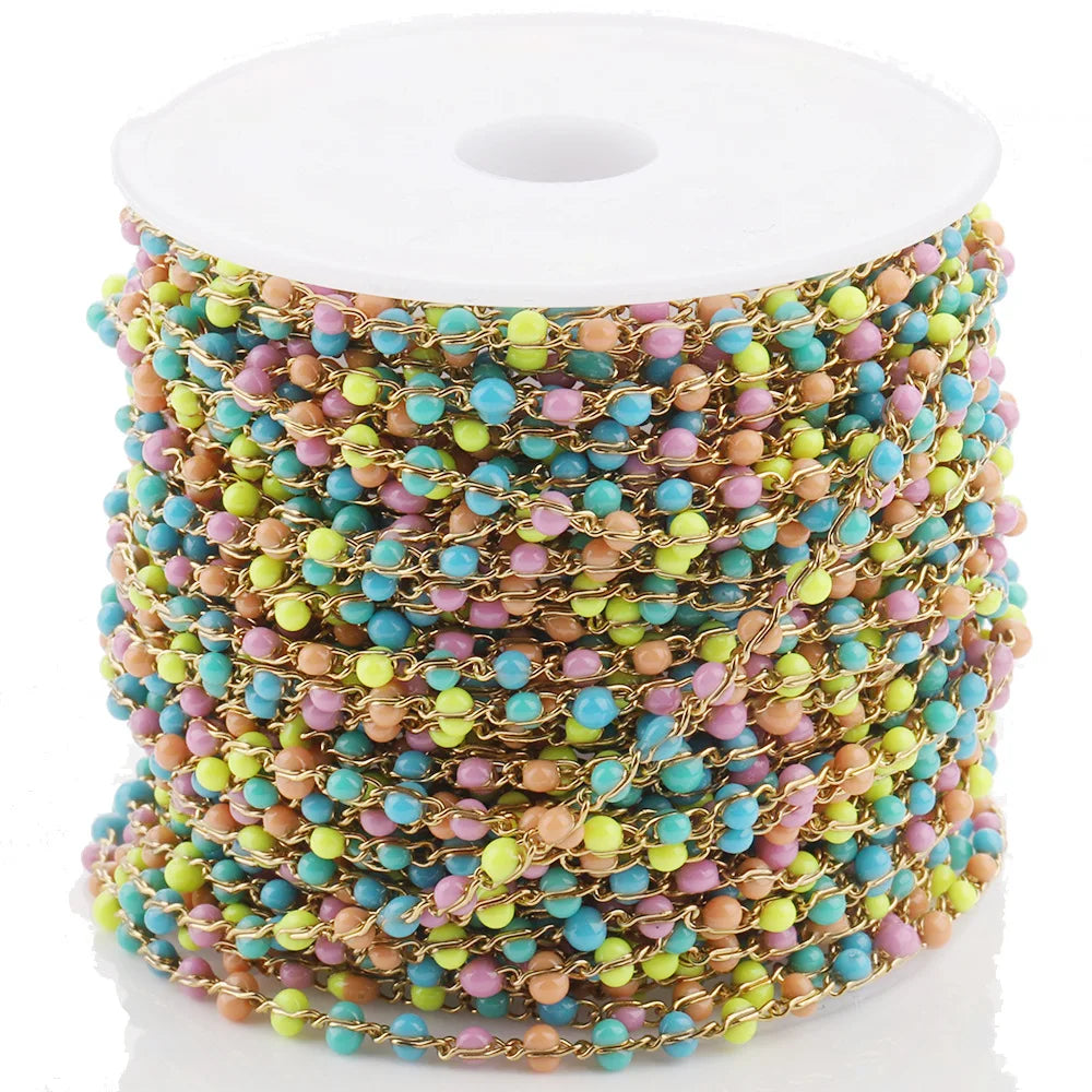 Fashion No Tarnish Stainless Steel Drop Colorized Enamel Beaded Twist Chain for DIY Jewelry Accessories