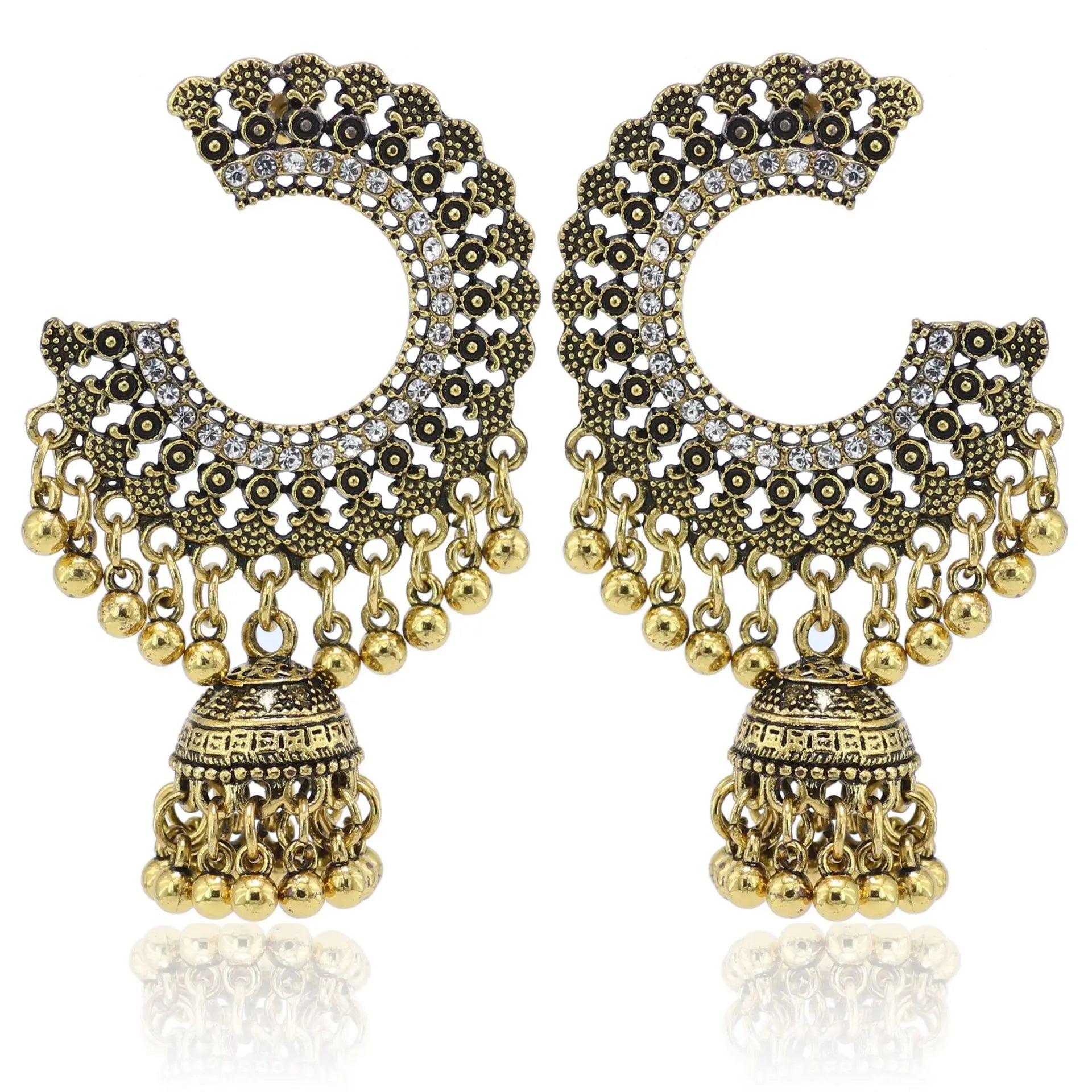 Fashion Traditional Indian Hobemian Boho Silver Jhumka Earring Design Brass Earrings Women Jewelry Earrings