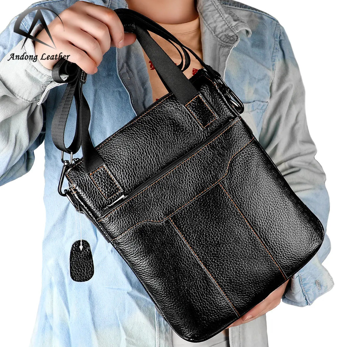 Andong Leather Shoulder Bag for Men Genuine Cow Leather Crossbody Bag Large Capacity Bag Business Handbags Vintage 6087