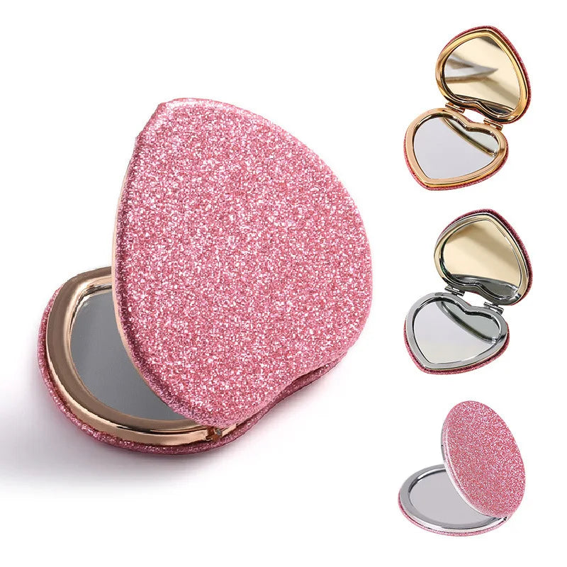 Wholesale Double Sided  Folding Mini Vanity Mirrors Heart Shape Small Hand Makeup Pocket Mirror