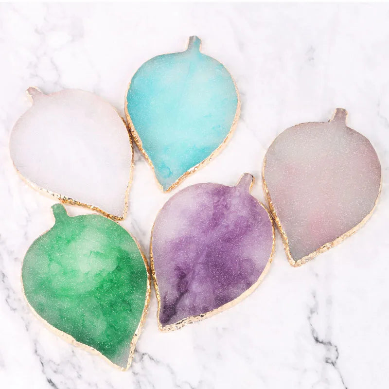 Professional Solid Resin Cosmetic Mixing Tools Golden Edge Leaf-Shaped Nail Art Palette for Nail Polish Acrylic Practice Color