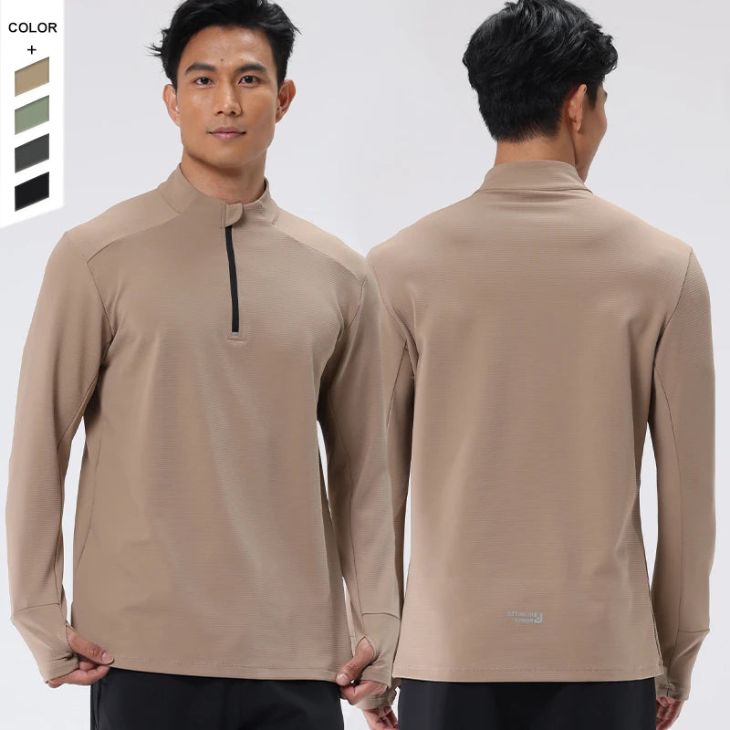 2025 New Fashion Men's Lightweight Long-Sleeved Sportswear Breathable Running Fitness Training Stand Collar Half-Zipper