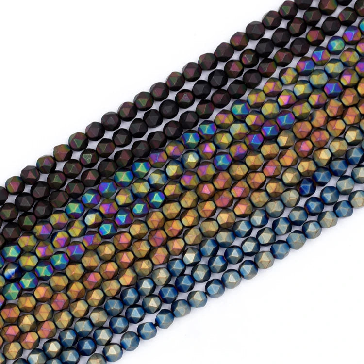 Wholesale Bulk Hematite Loose Bead Gemstones rainbow Plated Hematite Star Cut Matte Hematite Beads 4mm Jewelry Making