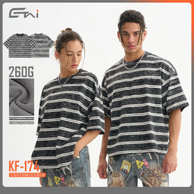 Boxy Oversized Striped Blank Color Blocked T Shirts Vintage Printing Cotton Men Plain Normcore T-shirt Wholesale for Men