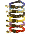 Popular Small-Size Cat Dog Training Collar Soft Reflective Bronze Printed Moon Buckle Bell Ribbon Quick Release Wholesale