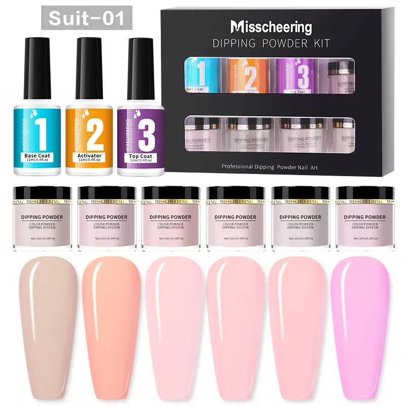 6 Colors Nail Art Dipping Powder Kit Set No Baking Light French Nail Polish Dipping Powder Starter Kit System