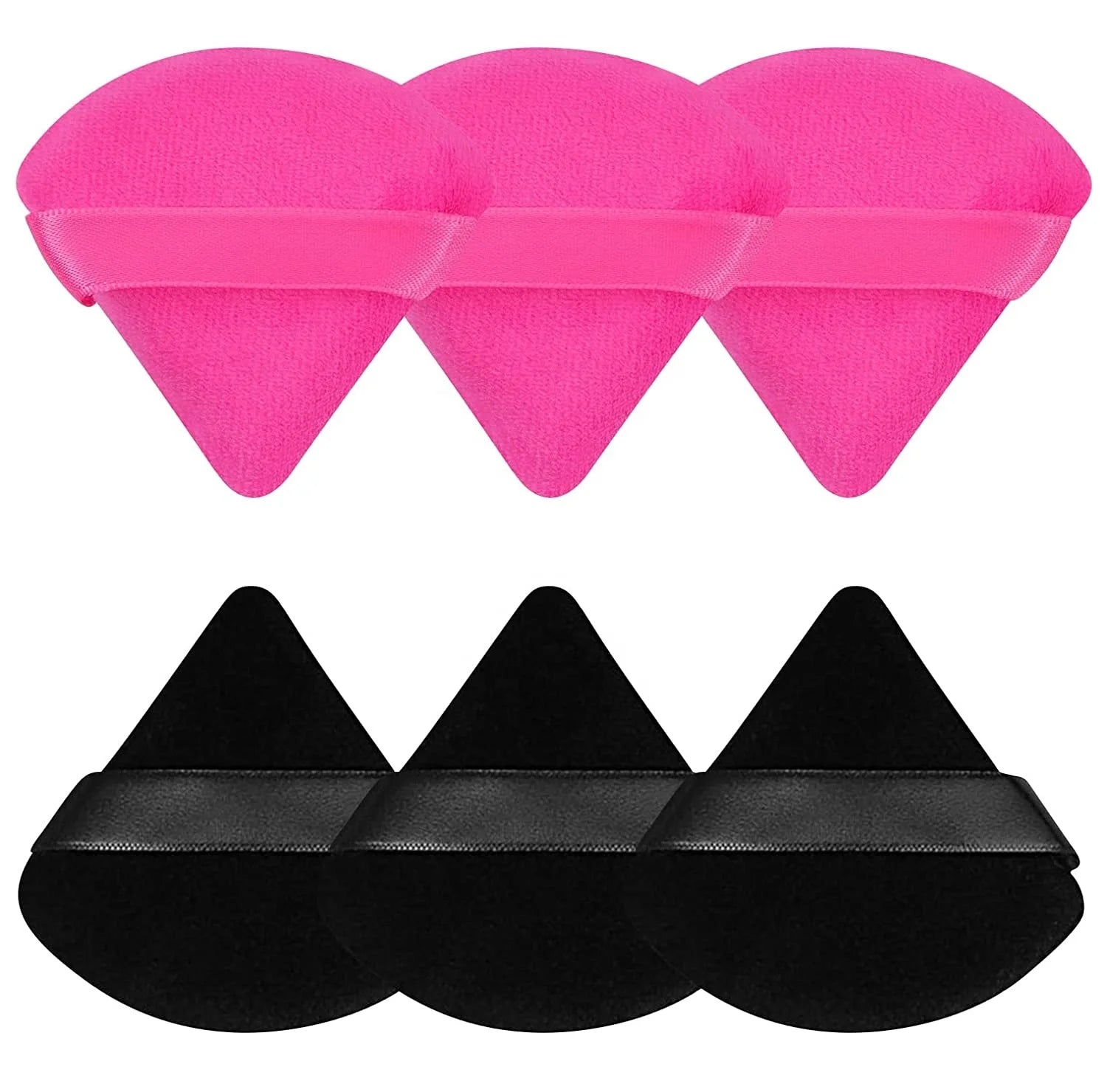 6pcs Pack Black Triangle Puff Custom Mix Color Package Velour Cosmetic Foundation Makeup Sponges Blender Face Soft Triangle Puff