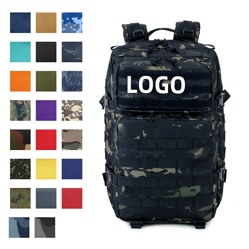 Hot Sale 45L Large Capacity Fashion Tactical Oxford Backpack Waterproof Nylon Lining Zipper Closure for Outdoor Hiking Camping