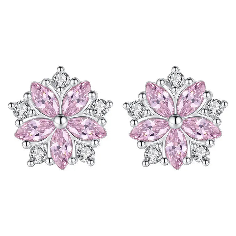 SC Korean Sweet Zircon Cherry Blossoms Earrings 2022 Bridal Earrings S925 Silver Needle Pink Crystal Flower Stud Earrings Women