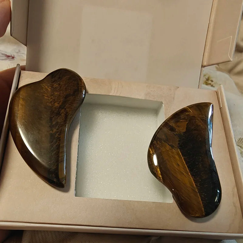 Huiying Wholesale Natural Tiger Eye Stone Body Gua Sha Board Bian Stone Massager Scraping Tool for Face and Body Relaxation