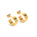 French INS Simple C-shape Smooth Flat Wide Stainless Steel High Polished 18K Gold Plated Hoop Earrings Unisex