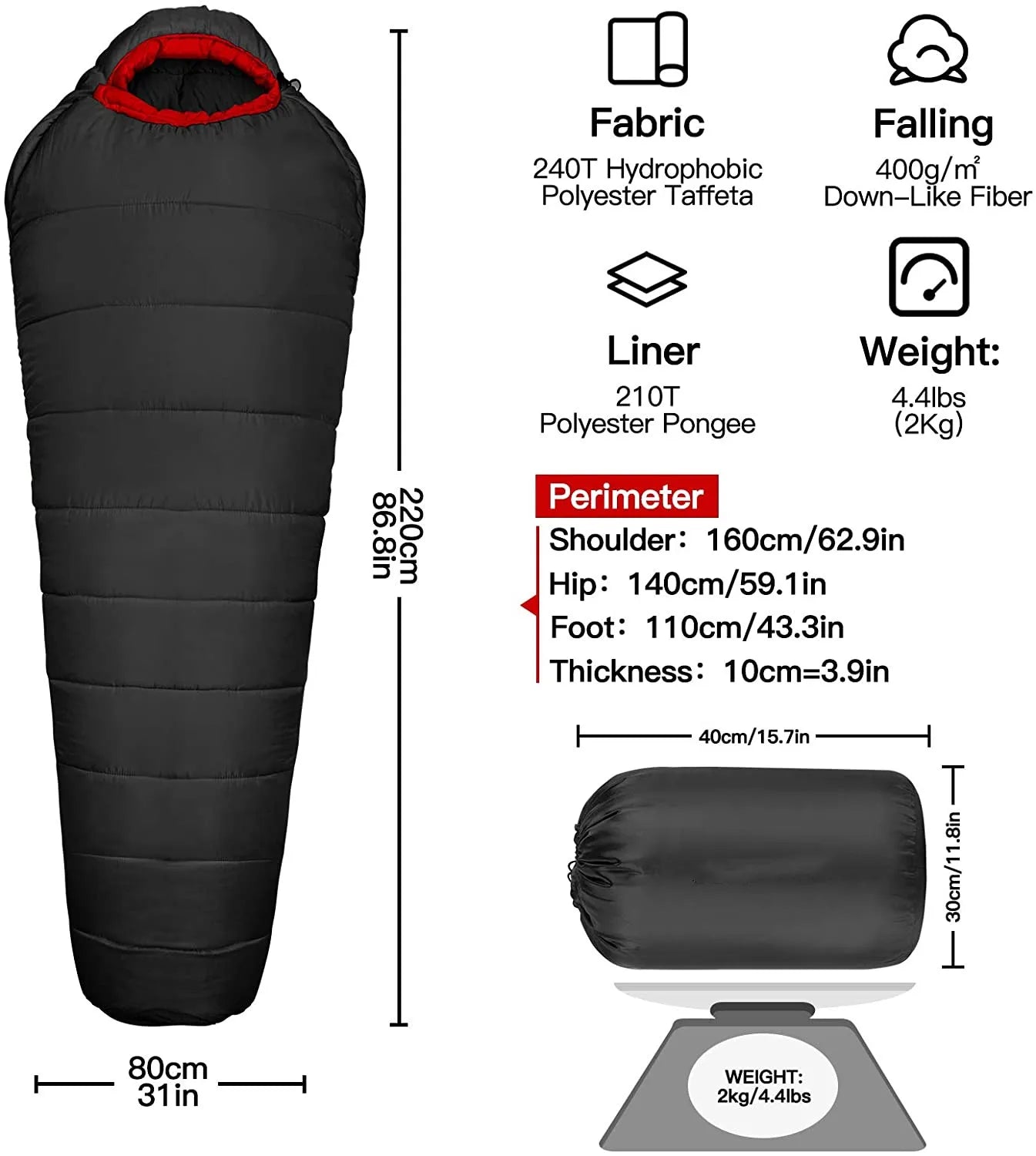 Woqi  Outdoor Gear Hiking Lightweight  Camping  Goose Down Feather   Adult Mummy Sleeping Bag for Cold  Weather