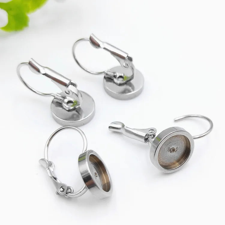 French Hook Welded Stainless Steel Earring Clip Bezel Setting Car Basin Luminous Gemstone Jewelry Findings Components
