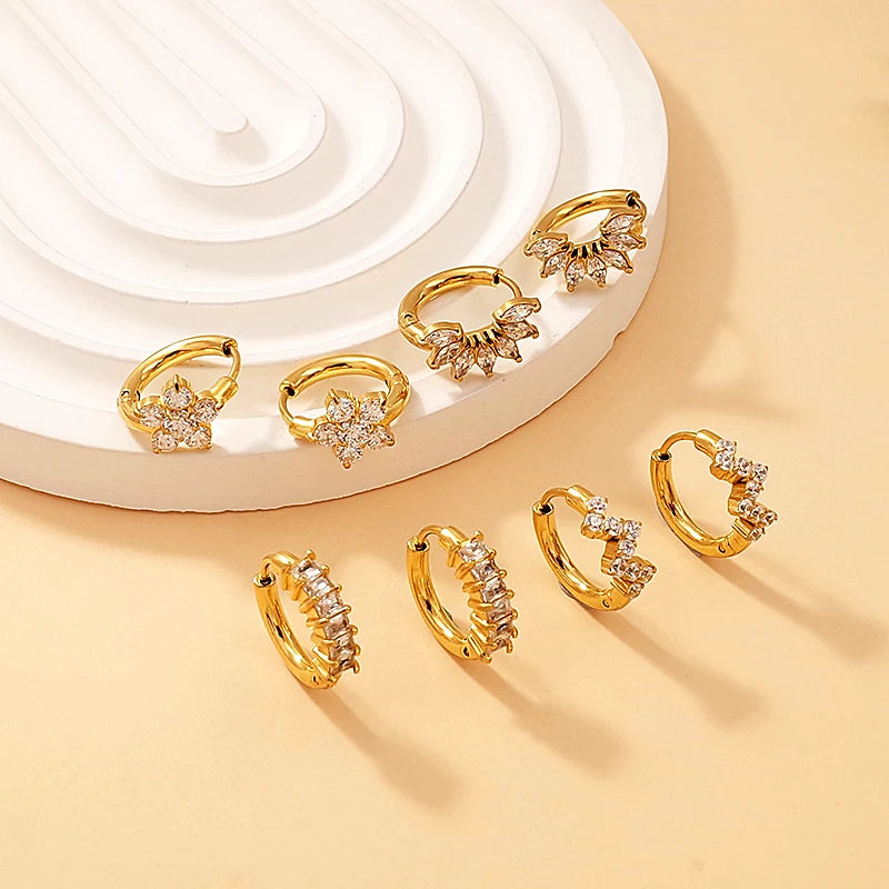 Korean Fashionable Designer Stainless Steel Gold Filled Plated Jewellery Tarnish Free Dainty Flower Bridal Hoop Earrings Wedding