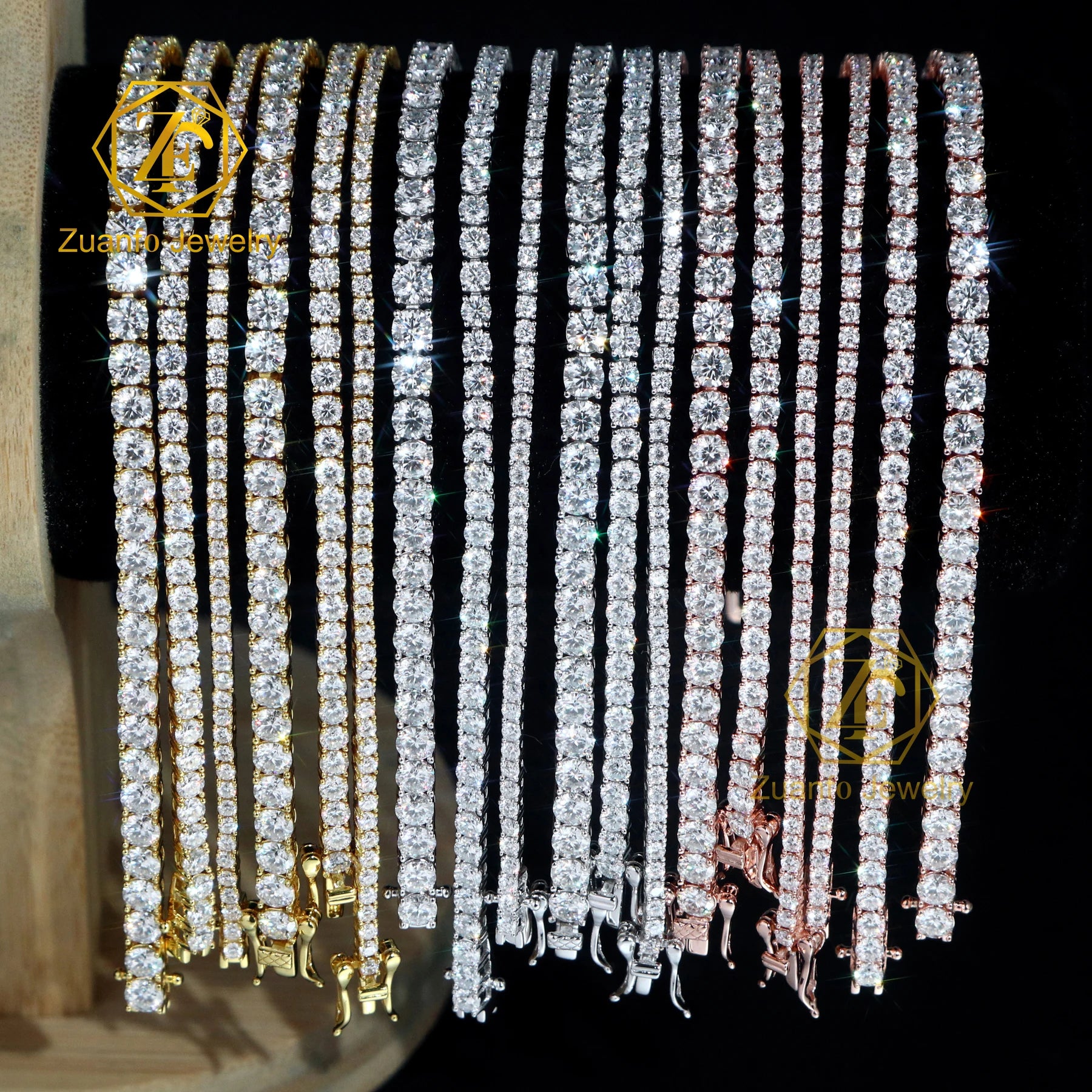 ZuanfoJewelry Luxury Custom 3/4/5mm 14k Gold Plated VVS Lab Grown/ Moissanite Diamond Fashion Jewelry  Tennis Chain Bracelet