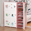 Hot Selling 9 Layer Kids Plastic Shoe Rack 3 Column Convertible and Extendable 3 Colors-Pink-White for Dining Application