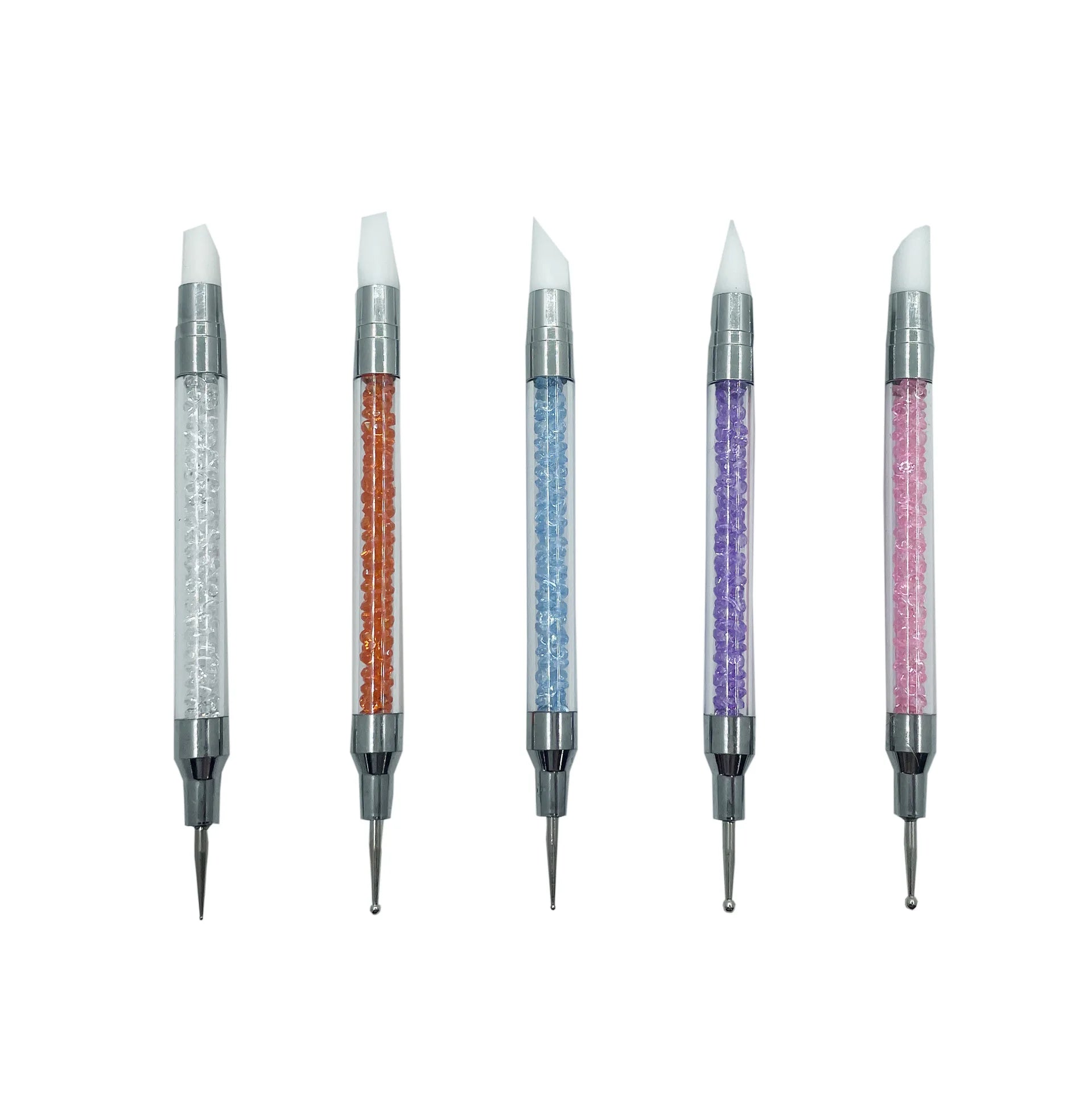 5pcs/set Double Use Two Sided Clear Acrylic Rhinestone Nail Silicone Brush Pen Nail Art Tools