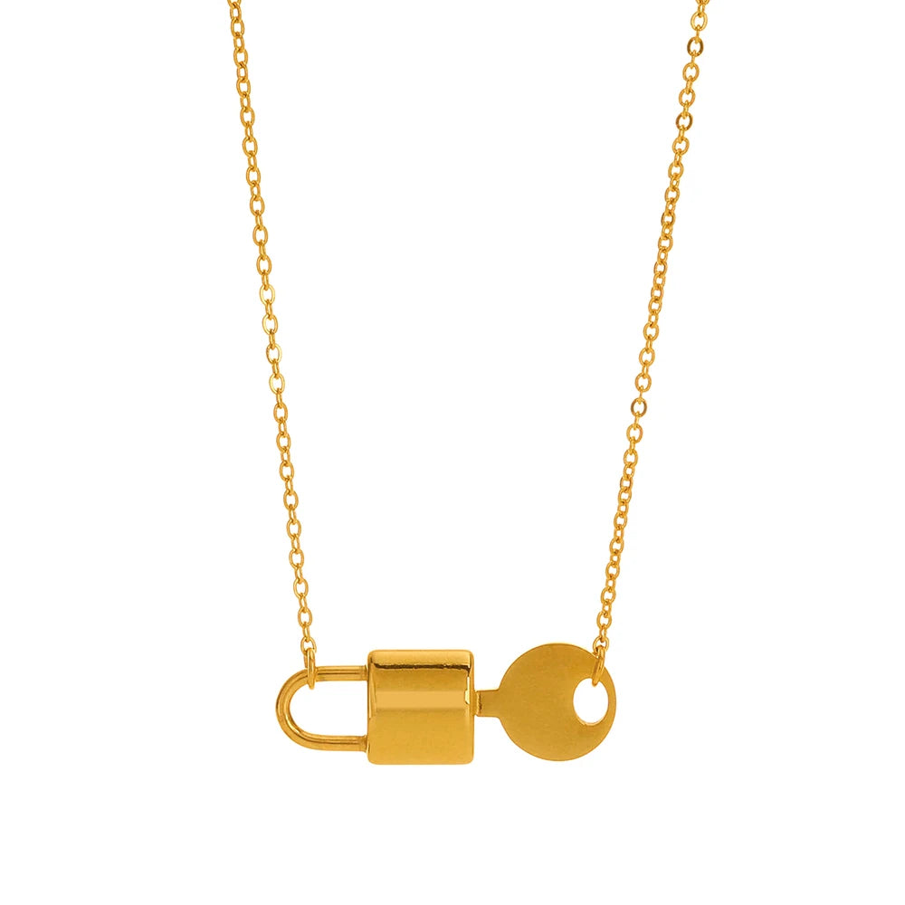Craft Wolf Charm Trendy Gift for Girls Stainless Steel Jewelry Chain Key Lock Pendant Necklace