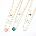 Customized Three Colors Chain Women Alloy Necklace Square Stone Inlay Multi Layer Necklace