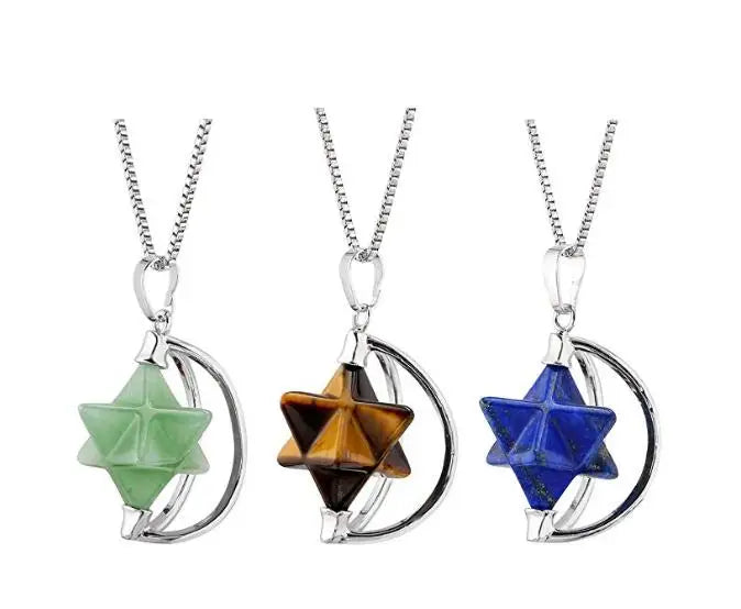 Natural Crystal Healing Stone Merkabah Pendant Reiki Gemstone Amethyst Black Onyx Wicca Jewelry