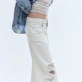 Custom Fashion Heavily-distressed Cotton Wide Leg Denim Jeans for Women
