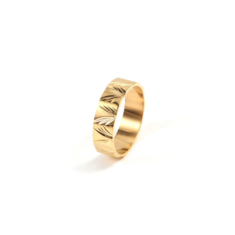 Joolim Jewelry Wholesale 18K Gold Plated Grass Figure Stainless Steel Band Rings for Women 2022 Fashion Jewelry