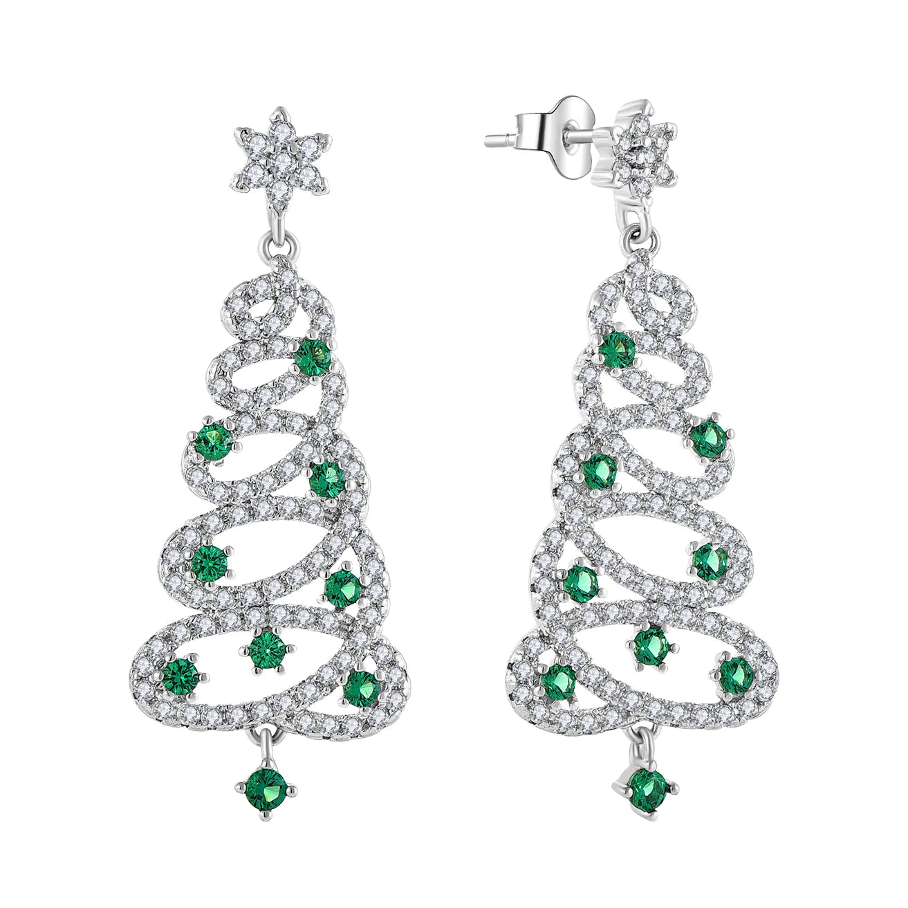 YH JEWELLERY Luxury Designer 925 Sterling Silver Christmas Tree Stud Earrings for Women Full CZ Diamond and Zircon Accents
