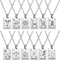 Custom Women's Stainless Steel Square Sliver Plated Sun Moon Tarot Card Constellations Pendant Necklace Religious Style Jewelry