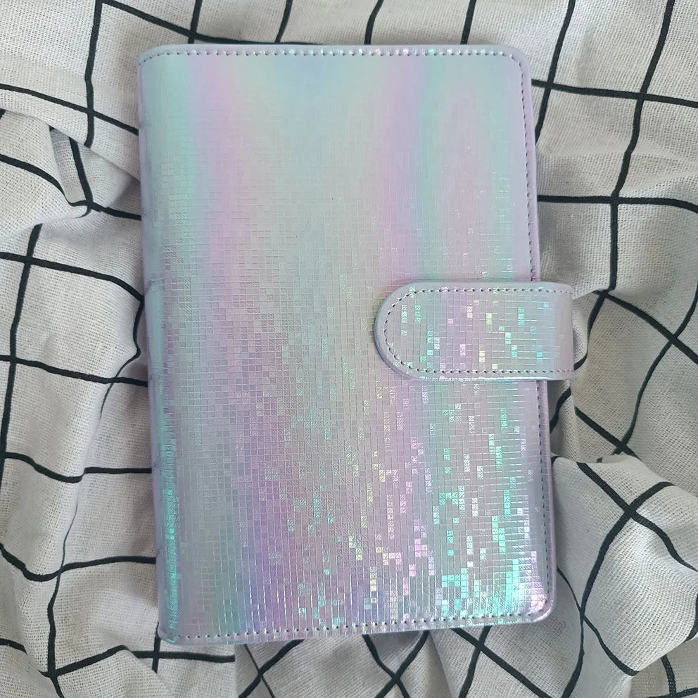 Wholesale Notebook 6 Rings Spiral Business Planner Work Agenda Budget Binder Book Holographic Rainbow PU Leather Cover A6 Binder