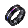 POYA 8mm Black Rainbow Tungsten Ring Classic Fashion Jewelry Unisex for Engagement Gift Anniversary Party