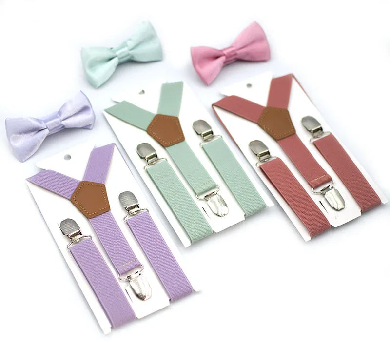 Adjustable Kids Solid Suspenders with Bow Tie Set New Performance Accessories for Students