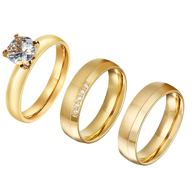 18k Gold Plated Cz Diamond Wedding Engagement Rings Set for Lovers Couples Men and Women Bague En or Anillos De Boda De or Anel