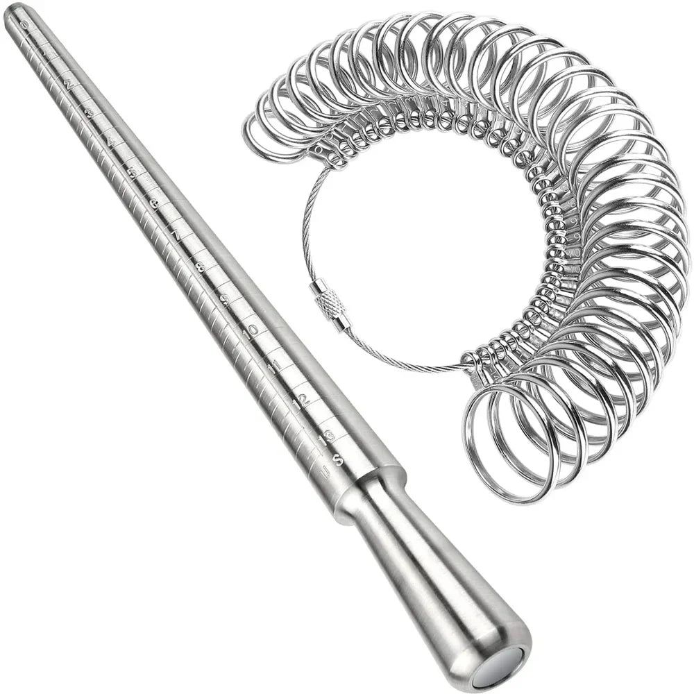 Metal Jewelry Measuring Tools Round Ring Mandrel Stick Measuring Circle 2pcs 0-13 US Size Metal Ring Sizer Finger Gauge Kit
