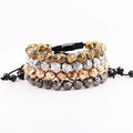 New Fashion Vintage Color Plating 8mm Faceted Lava Rock Stone Adjustable Macrame Custom Bracelet for Men Women