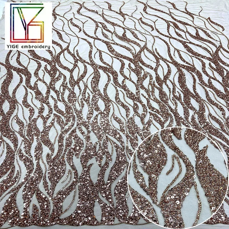 Mesh Soft Embroidery Beads Tulle Lace Fabric for Evening for Wedding Dress Gold Luxury Modern Embroidered French Tulle Net Lace