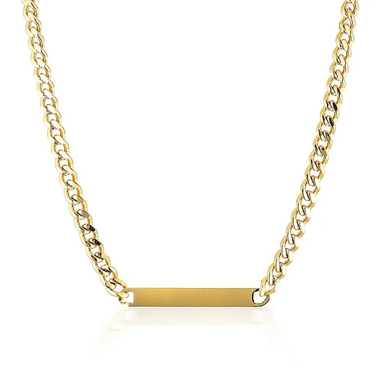 Personalize 18K Gold Plated Bar Necklace Women Thick Curb Chain Necklace Stainless Steel Minimalist Fashion Necklace Jewelry