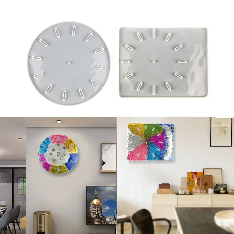YS Big Size Clock Silicone Mold DIY Square Round Clock Watch Mold Wall Hanging Decorative Mirror Epoxy Resin Mold
